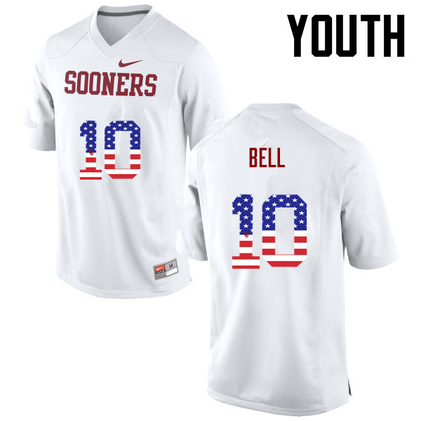 Youth Oklahoma Sooners #10 Blake Bell College Football USA Flag Fashion Jerseys-White